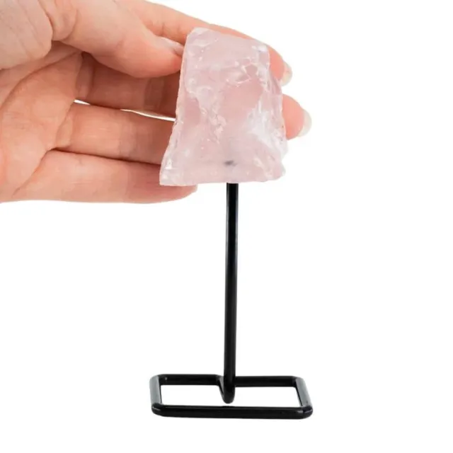 Spiru Ruwe Edelsteen Rozenkwarts op Metalen Standaard voor Liefde (12 cm)