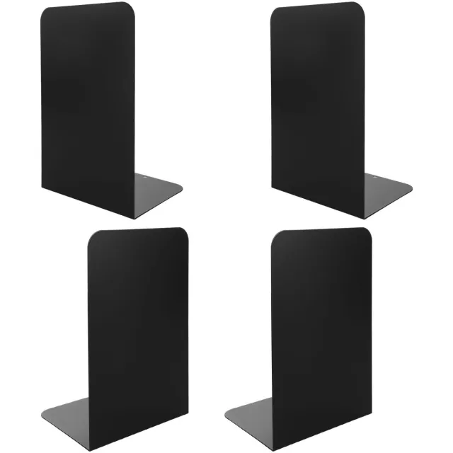 Famanu Zware metalen boekensteun, set van 4 stuks, L-vormige boekensteunen met antislipmat, ideaal voor thuiskantoor, bibliotheek of boekenplank Zwart