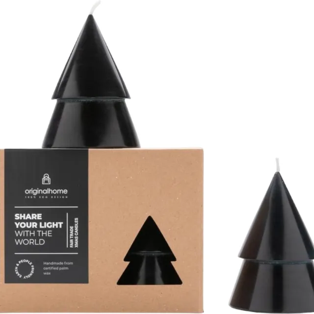 Original home kerstboomkaars set van 2 - zwart - palmolie kokoswax - fairtrade