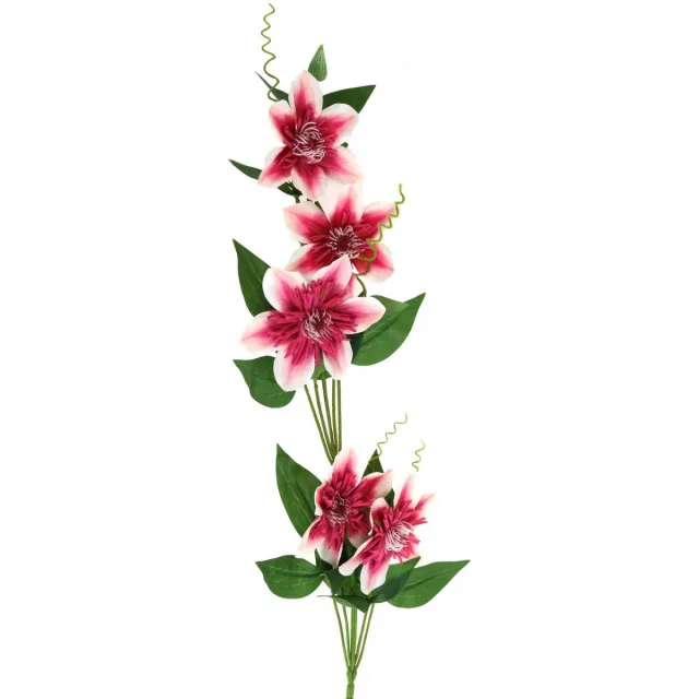 Viana Clematis tak met 5 bloemen, kunstbloem, decoratieve tak roze, wit L84c