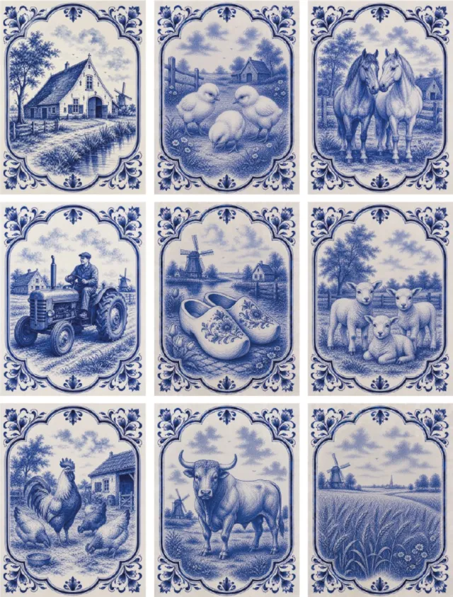 Tegelstickers Delfts Blauw boerderij 1 - 15cm (b) x 20cm (h) - backsplash - peel and stick - plakfolie - voor badkamer, keuken of toilet - zelfklevend blauw wit