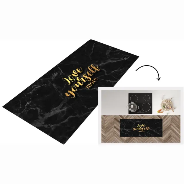 KitchenYeah Keukenloper - Loper keuken - Quotes - Love - Goud - Marmer - 120x50 cm - Keukenloper vinyl Multicolor