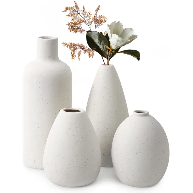 Famanu Set van 4 unieke keramische bloemenvazen voor moderne thuisdecoratie, stijlvolle vazen voor bloemen en planten Zwart