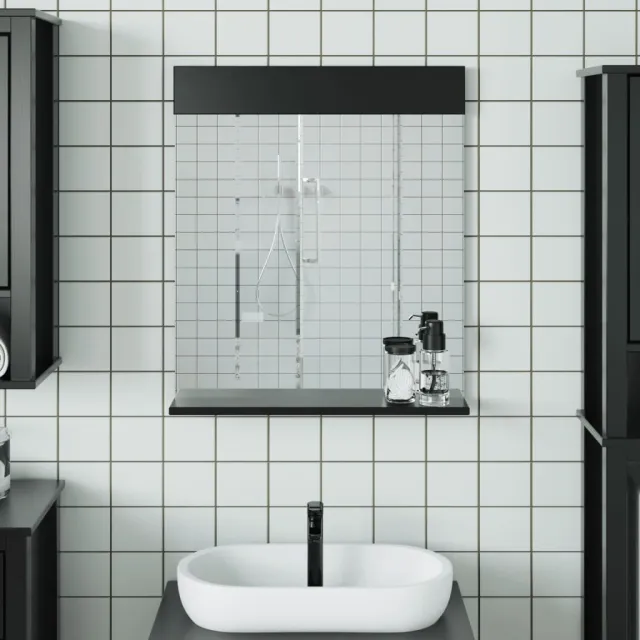 vidaXL Badkamerspiegel met schap BERG 60x12x70 cm massief hout zwart