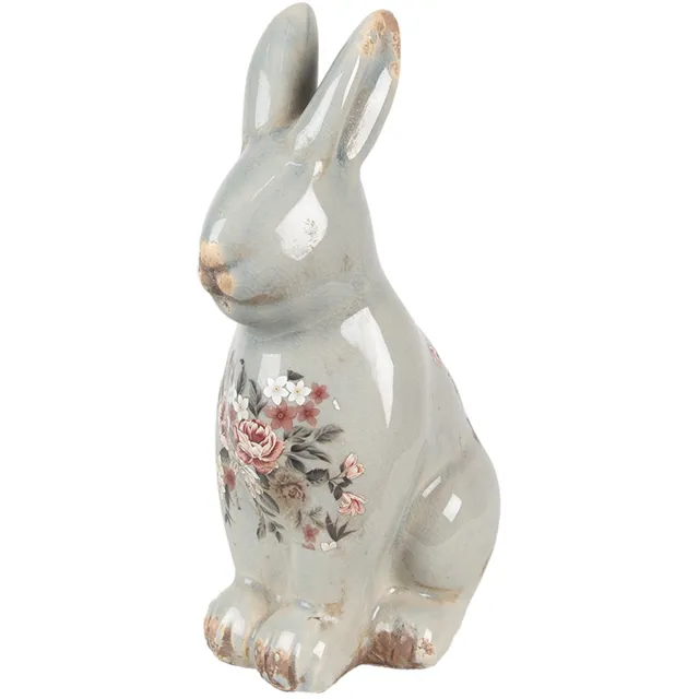 Clayre & Eef Decoratie Beeld Konijn 27 cm Grijs Keramiek