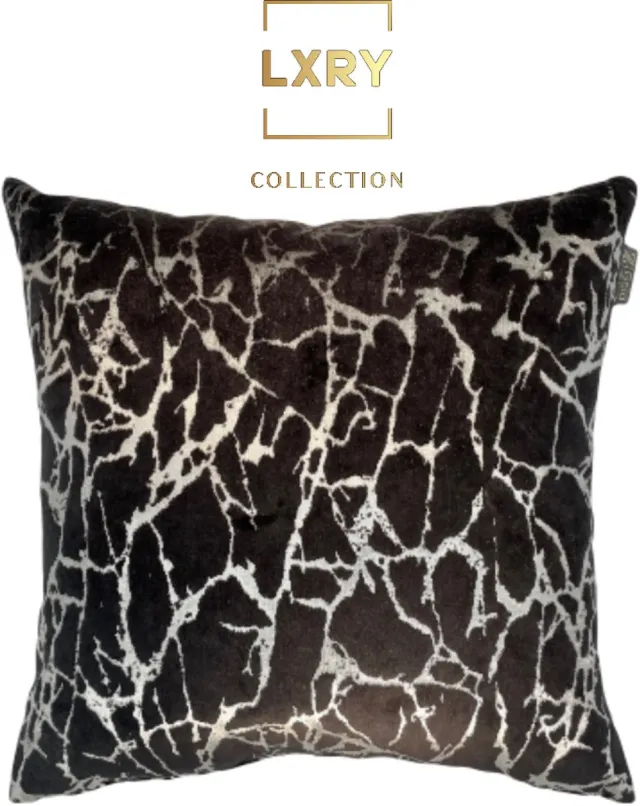Zippi Design LXRY Zippi Design New York LXRY collectie - Velvet sierkussen zwart zilver met diepe print - Luxe handgemaakt designkussen met eendenveren vulling - 45x45 cm