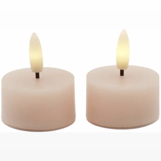 Sirius Sille LED Theelichtjes – Set van 2 – Dusty Peach/licht roze/oranje– Ø 4,5cm x 2,2cm – Realistische Vlam – Batterij