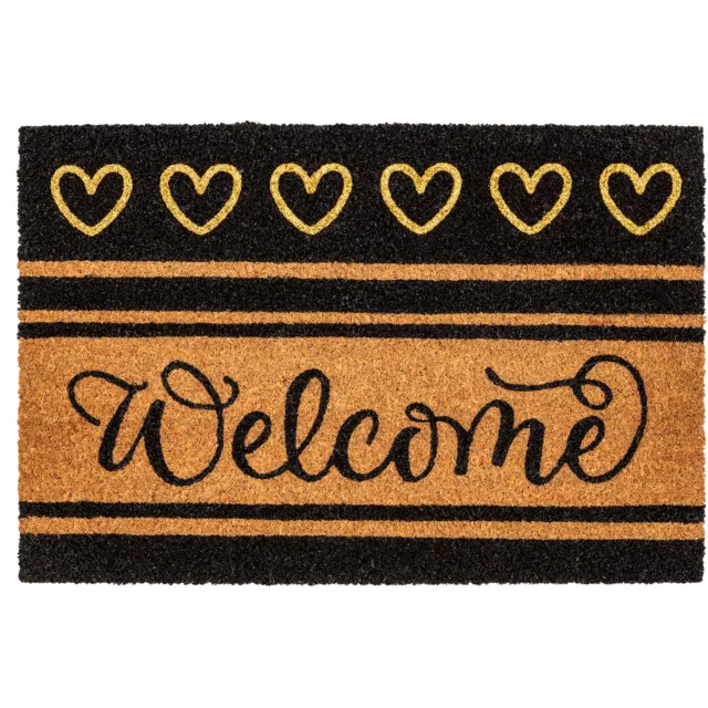 Hamat Ruco Glitter Welcome Hearts 40 x 60 cm - Kokosmat - Deurmat Binnen - Kokos Deurmat - Geïmplanteerd - Vinyl Onderzijde Naturel/Veelkleurig