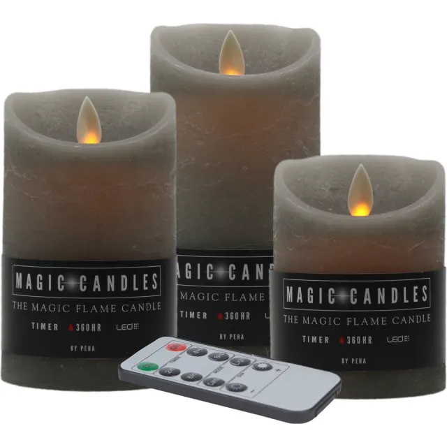 Magic Flame LED kaarsen/stompkaarsen set- 3x -grijs-afstandsbediening