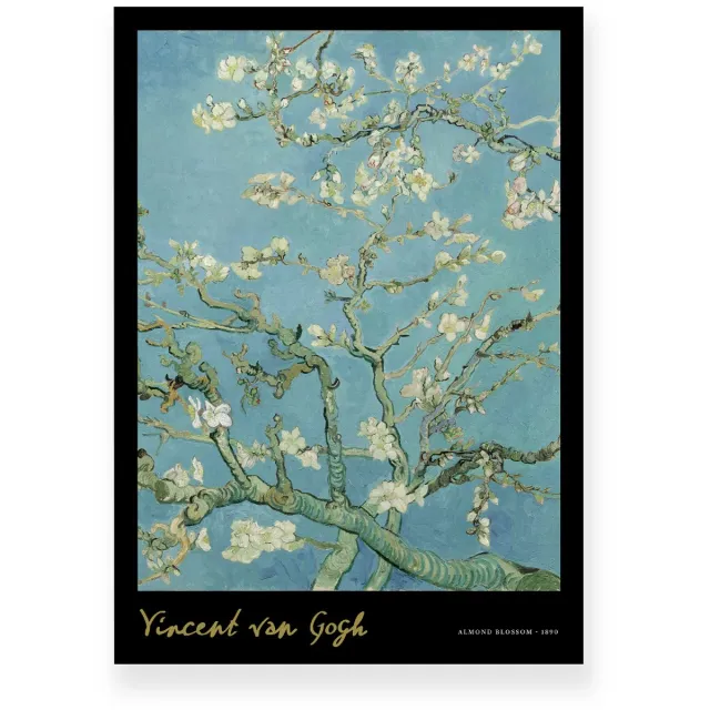 Yisual Poster 20x30 cm - Amandelbloesem - Vincent van Gogh - Bloesemtakken - Blauw - Zwart - Postimpressionisme - Botanisch - Muurdecoratie - Wanddecoratie