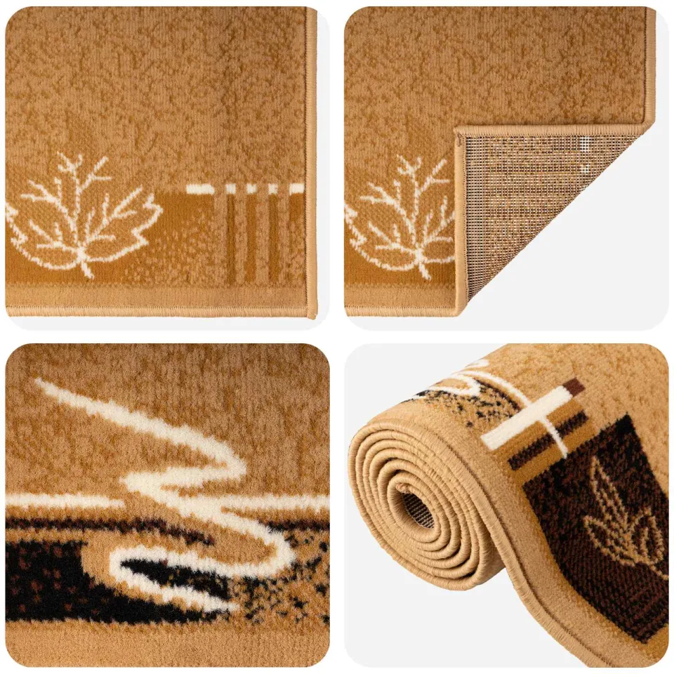 vidaXL Tapijtloper FLORNES Geweven Ochre Bladeren 67 x 300 cm PP 7 mm, foto 4