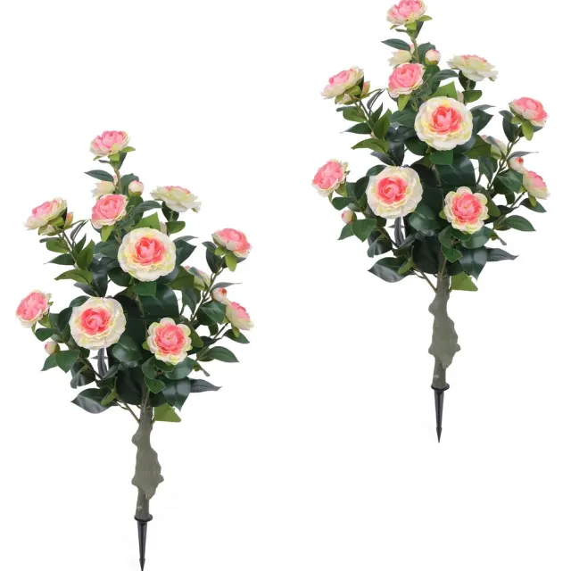 Happiq Kunstmatige rozenbloemen (2 stuks) - Voor huis, tuin, patio, buiten - Faux bloembomen/struiken met grondspike, decoratief - 90 cm Green
