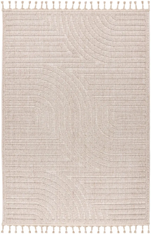 Padiro design laagpolig vloerkleed 160 x 230 cm - lichtbeige - modern geometrisch patroon - voor vloerverwarming - van polypropyleen en jute