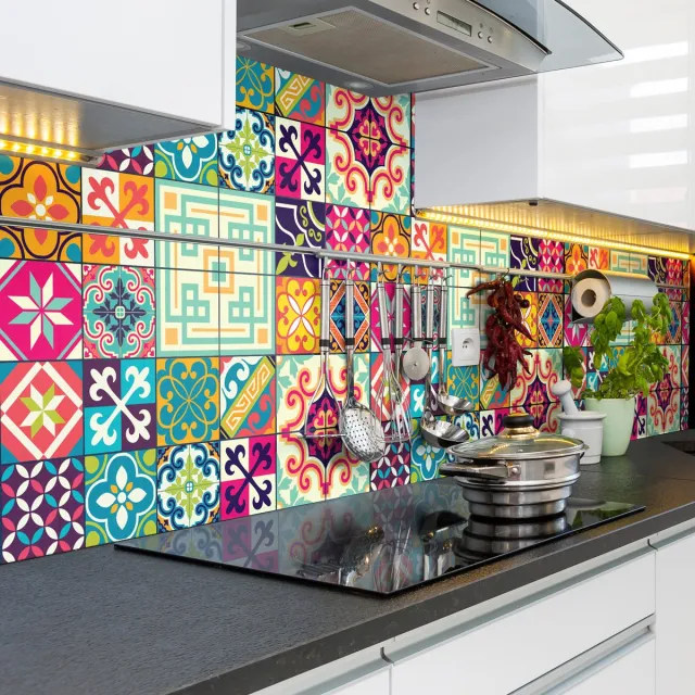 Ambiance Sticker Muurstickers - Zelfklevende tegelmuurstickers voor keuken en badkamer - AZULEJOS LOREN - 24 stickers 10x10cm Multi color
