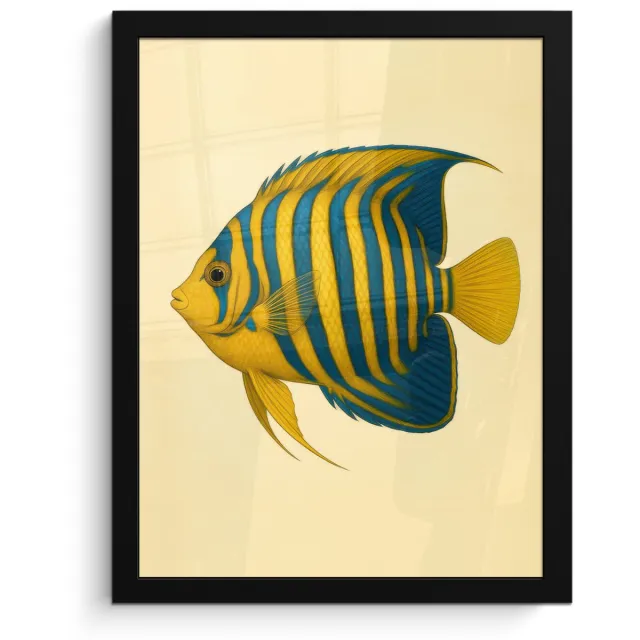 FrameYourWall Poster in lijst - Fotolijst 30x40 cm - Posters - Felgeel - Vis - Strepen - Vinnen - Posterlijst zwart - Decoratie - Wanddecoratie woonkamer - Muurdecoratie slaapkamer