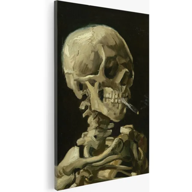 Saammp Canvas Schilderij - Vincent Van Gogh - Kop van een skelet met brandende sigaret - Abstract - Kunst- 40x50 - Foto op canvas - Wanddecoratie - Muurdecoratie Woonkamer - Slaapkamer decoratie - Canvas Print Multicolor