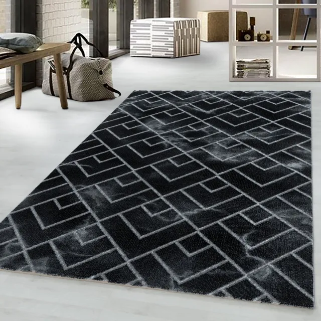 Adana Carpets Laagpolig vloerkleed, marmerdesign, zilverkleurig, woonkamerkleed, jute achterkant, afmeting: 140 x 200 cm