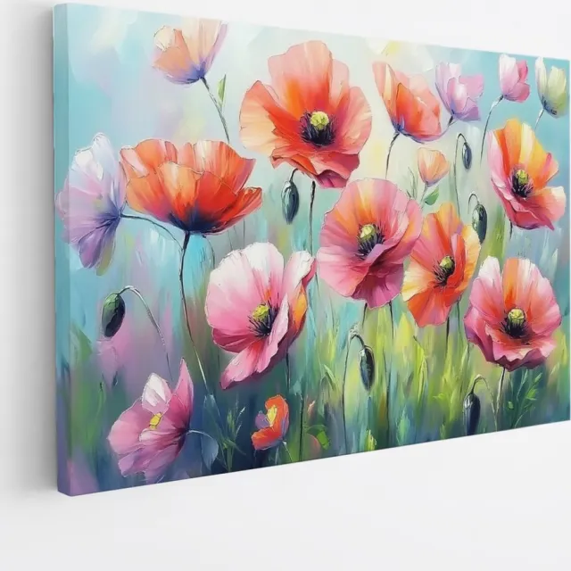 Saammp Canvas Schilderij - Veld Klaprozen - Natuur - Bloemen - 100x75 - Foto op canvas - Wanddecoratie - Muurdecoratie Woonkamer - Kantoor Decoratie Multicolor