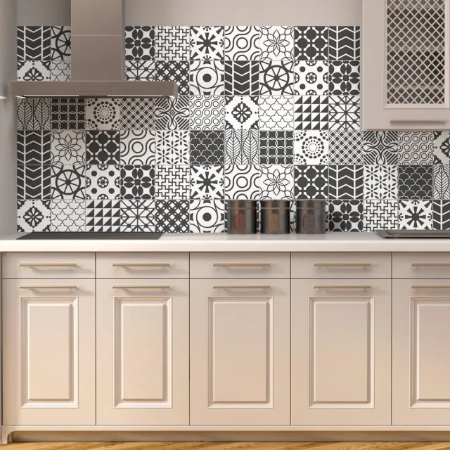 Ambiance Sticker Tegelstickers voor de muur in keuken en badkamer - 24 cementtegelstickers in verschillende tinten Lindos Grijs - 24 stickers van 10x10 cm Multi color