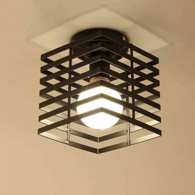 KZQ Industriële Plafondlamp - Metalen Net Kap - Semi Flush Mount - E27 - Geschikt Voor Hal Keuken Badkamer En Entree - Zwart zwart.12