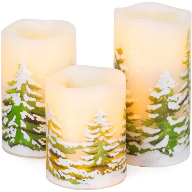 springos Kandelaar - Kunststof - Set Van 3 - Rond - Wit - Led - Kerstboom - 10/12/15 cm Warm Wit