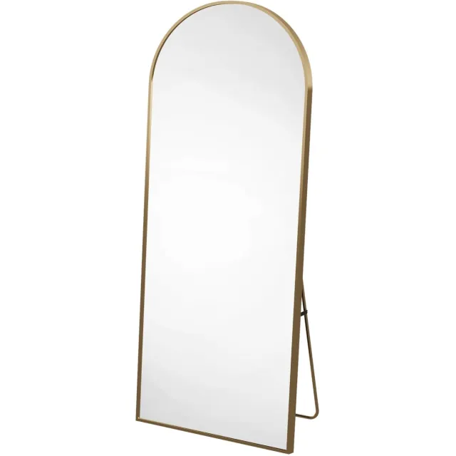 Happiq Vloerspiegel - 164 x 54 Cm Goud Aluminium en Glas - Modern Gebogen Full - Length Ontwerp van Gehard Glas met - voor Slaapkamer en Kleedruimte