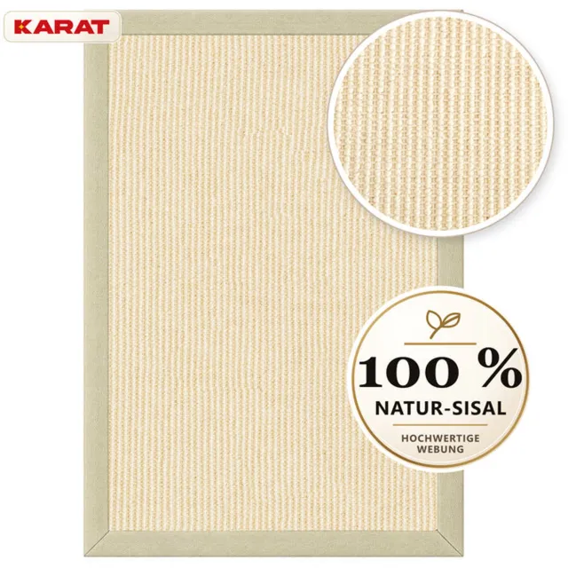 Floordirekt Sisal Vloerkleed Goa - 100% Sisal - Stoffen Rand - Crème - 200 x 290 cm