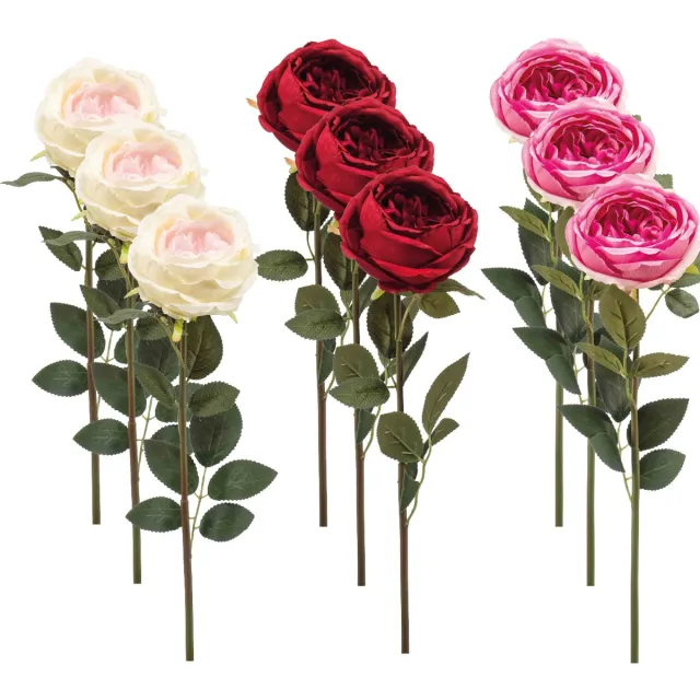 Emerald Kunstbloem Roos Joelle 65cm - Set van 9 - Kunstplant voor binnen Wit, Rood & Beauty - Set van 9