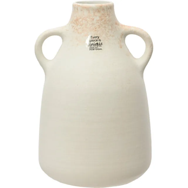 Decoris Vaas kruik model - terracotta - wit - 18 x 27 - vintage