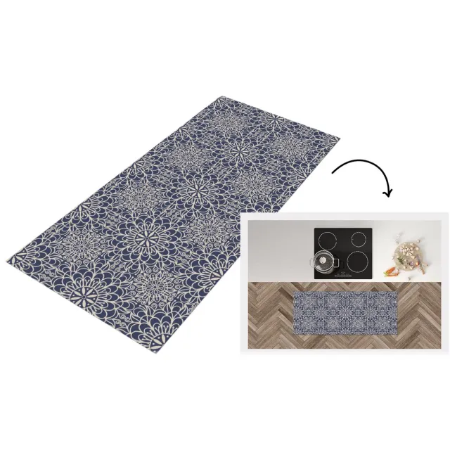 KitchenYeah Keukenloper 120x50 cm - Keukenmat vinyl Mandala - Blauw - Patronen - Keukenmatten loper - Keuken vloerkleed tapijt Patronen - Mandala