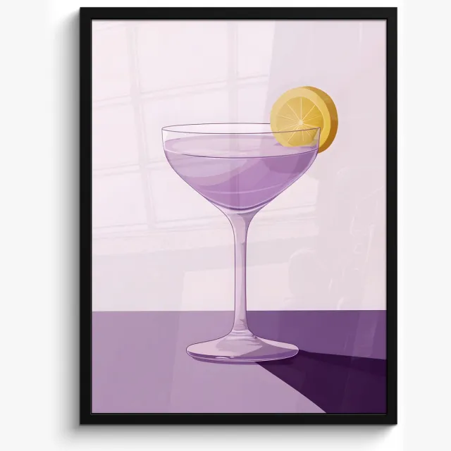 FrameYourWall Poster in lijst - Fotolijst 50x70 cm - Posters - Cocktail - Paars - Minimalistisch - Citroen - Posterlijst zwart - Decoratie - Wanddecoratie woonkamer - Muurdecoratie slaapkamer
