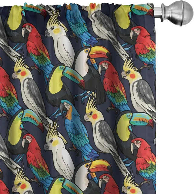 ABAKUHAUS Papegaaien Gordijnen – Exotisch, 2x75x245 cm – Pastel Geel/Multicolor