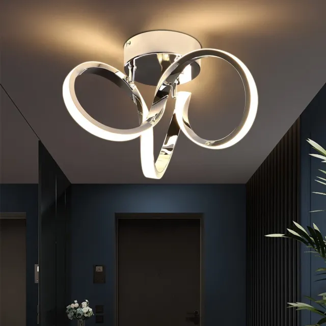 NETTLIFE Plafondlamp LED – chroom – 3000K Warm wit Licht - Moderne Plafondverlichting 31cm – Metaal - met creatief ontwerp - voor Woonkamer | Slaapkamer | Gang - 19W Zilver