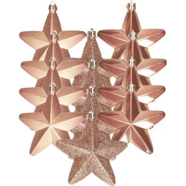 Decoris kersthanger sterren - 12x st - lichtbruin - 7 cm - kunststof - kerstornamenten - kerstversiering