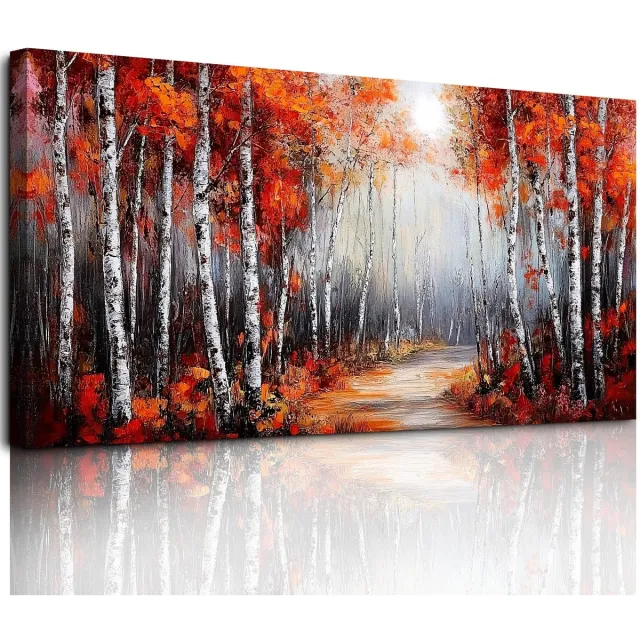 My Ninki ® Adembenemende Rode Boslandschap Canvas Wanddecoratie voor Elke Ruimte in Huis of Kantoor rood