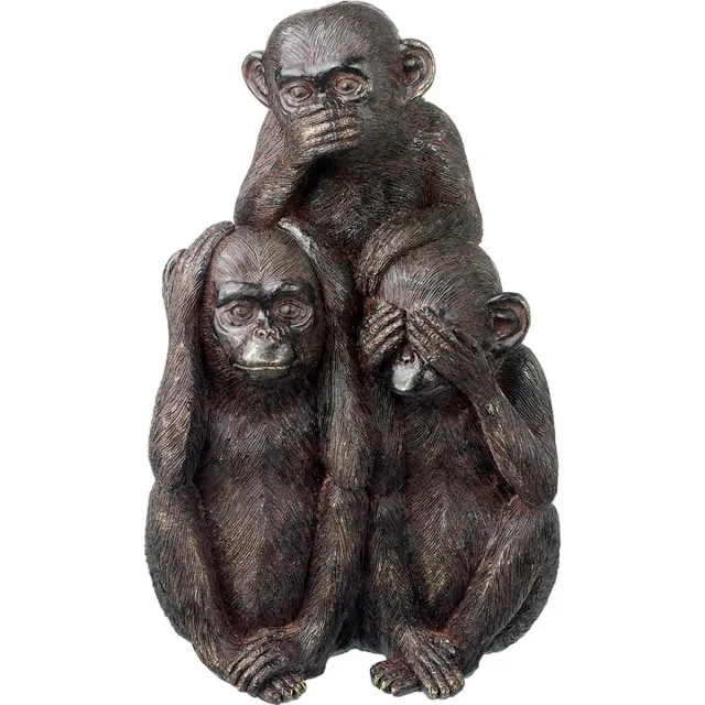 parlane Living Monkeys-ornament - Beeld van 3 aapjes die horen, zien en zwijgen - Zwart met goud - 32 cm