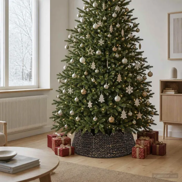 vidaXL Kerstboomkraag Rond Zwart Dia. 105 x 28 cm Waterhyacint