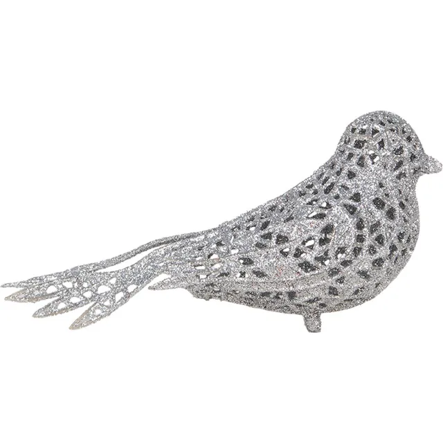 Clayre & Eef Kersthanger Vogel 16x6x6 cm Zilverkleurig Kunststof