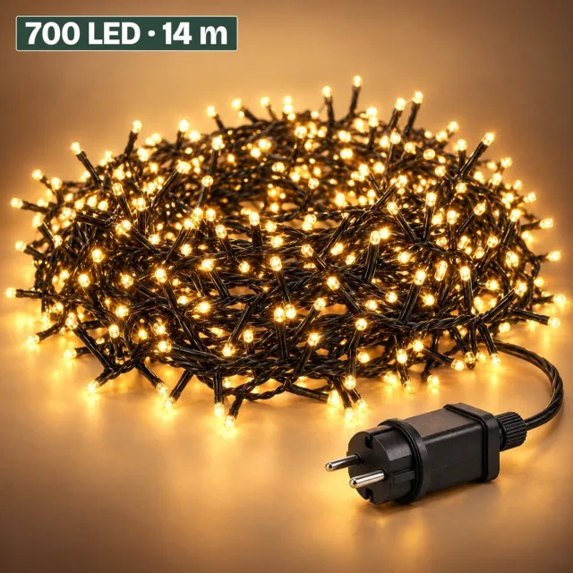 Levano Kerstverlichting Buiten 700 LED 14 m Warm Wit - Kerstboomverlichting met Timer en Geheugen - Lichtfuncties - Lichtsnoer voor Binnen en Buiten - Microcluster - Clusterverlichting Kerstboom - Lichtslinger - Kerstlampjes