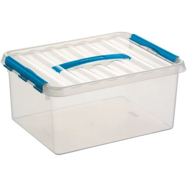 Sunware 4x sunware q-line opberg box/opbergdoos - 15 liter - 40 x 30 x 18 cm - kunststof - opslagbox - transparant/blauw