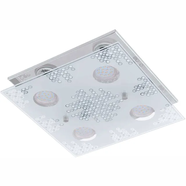 EGLO Plafondlamp chroom roestvrij staal glas vierkante plafondlamp, 4x GU10 LED 4x 200 lumen warm wit, 29x29x8,5cm, woonkamer eetkamer Eglo 75234 Grijs