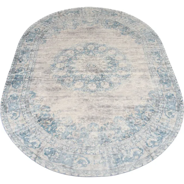 Veer Carpets Vloerkleed Viola Blue - Ovaal 160 x 230 cm - Vintage Design Ovaal Vloerkleed met Verweerd Patroon Blauw