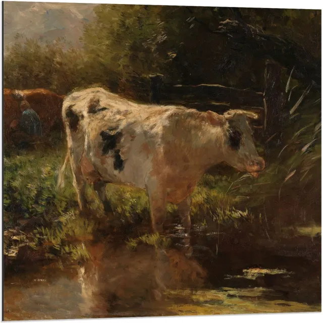 KuijsFotoprint Dibond - Oude meesters - Koe aan de slootkant, Willem Maris - 80x80cm Foto op Aluminium (Met Ophangsysteem) Groen