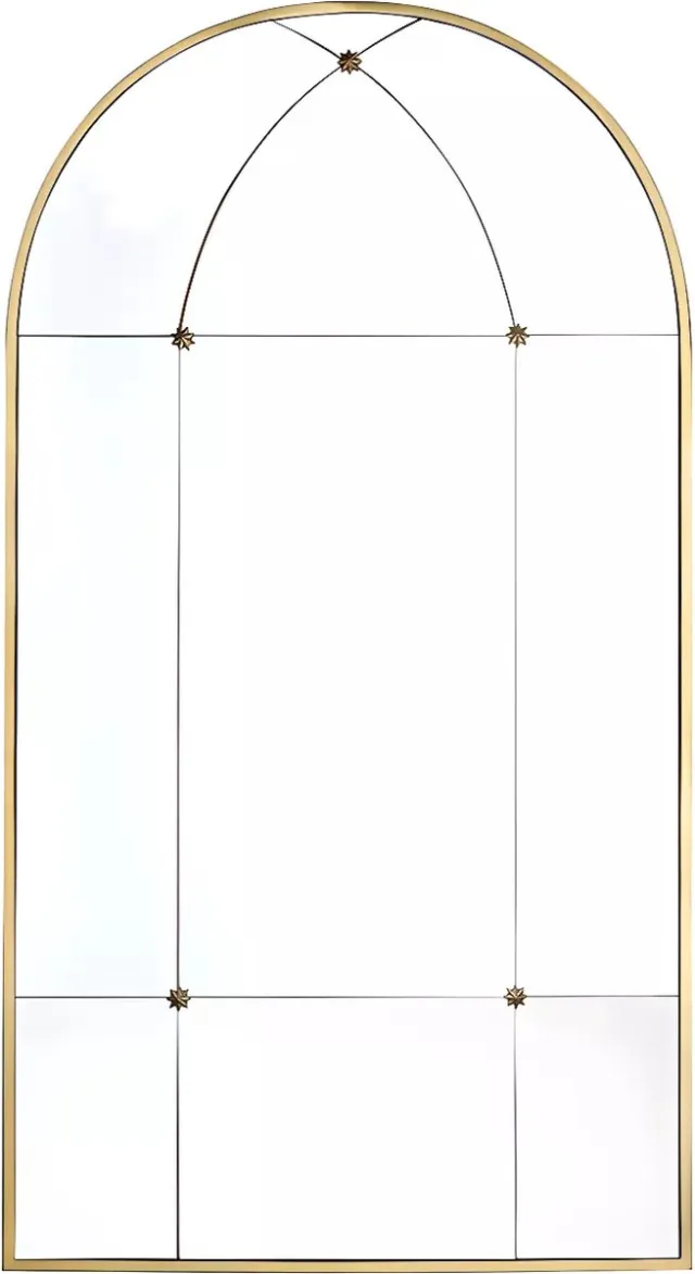 Vente-unique Vensterspiegel in metaal - H 150 x B 80 cm - Antiek goudkleurig - PALMYRE