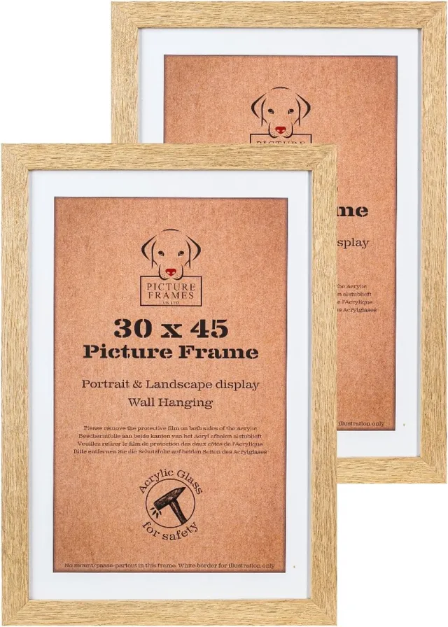 Picture Frame UK Set van 2 Fotolijsten Fotomaat 30x45 cm - MDF Hout - Licht Eiken - Fotokader - 28mm profielbreedte - Posterlijst Bruin