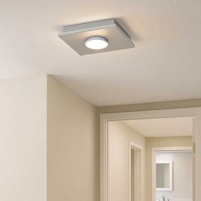 Fischer Leuchten Plafondlamp LED wit Woonkamerlamp 3-traps dimmer, metaal zilver, 1x LED 4W 360Lm warm wit, LxBxH 17x17x4 cm