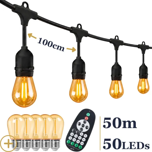 Odaily S14 Lichtsnoer 50m - 50 LEDs Amber - IP65 - Extra Warm Wit Licht - Dimbaar - Premium Kwaliteit