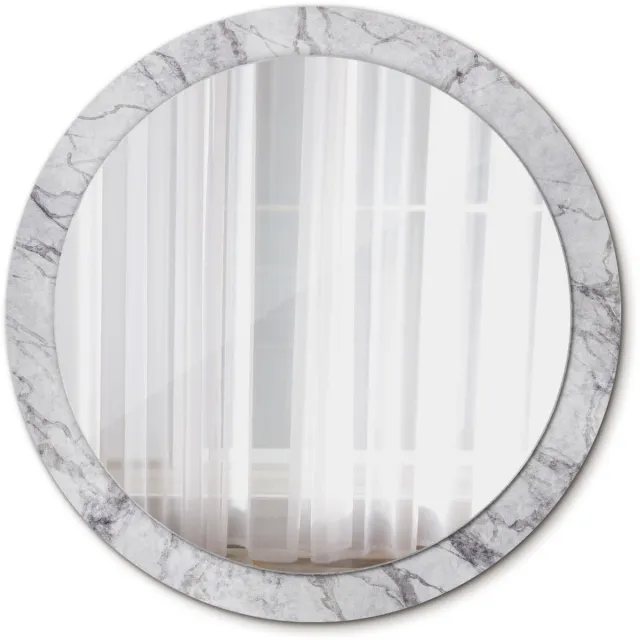 TULUP Spiegel - Ronde vorm Spiegel - op gehard Glas - Wit marmer - Diameter: 90 cm - Spiegel met decoratief motief - Woonkamerspiegel - Inloopkastspiegel - Hal - Grijze - Origineel cadeau - Tijdloos Spiegel - Montageset Grijs Wit marmer