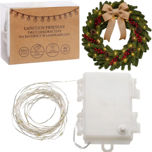 Mikro LED-lampjes op draad 4,3 m, MIKRO Lampjes OP BATTERIJEN, WARM LICHT 40 lampjes