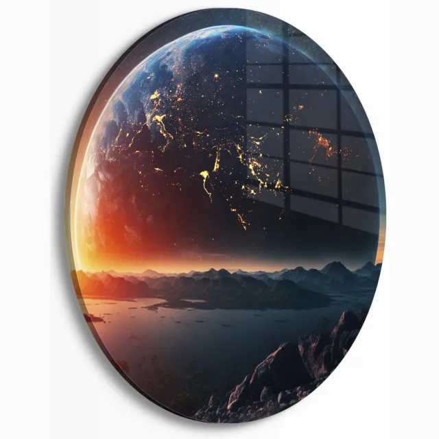 Myfinto Indoorart - Muurcirkel Fantasy World Plexiglas 30 cm - Wanddecoratie - Afbeelding op Plexiglas - Inclusief ophangplaat zwart, blauw, bruin, oranje, geel, rood